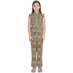 Abstract Wood Design Floor Texture Kids  Sleeveless Ruffle Edge Band Collar Chiffon One Piece by Celenk