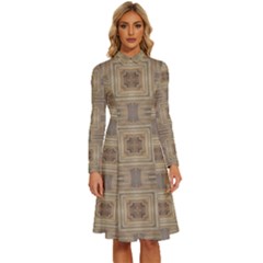 Abstract Wood Design Floor Texture Long Sleeve Shirt Collar A-line Dress by Celenk