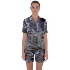 Castle Building Architecture Satin Short Sleeve Pajamas Set by Celenk