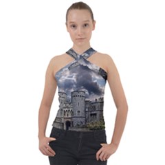 Castle Building Architecture Cross Neck Velour Top by Celenk