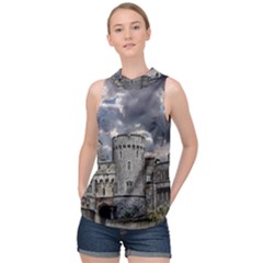 Castle Building Architecture High Neck Satin Top by Celenk