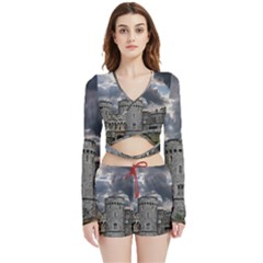 Abstract Wood Design Floor Texture Velvet Wrap Crop Top And Shorts Set by Celenk