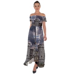 Abstract Wood Design Floor Texture Off Shoulder Open Front Chiffon Dress by Celenk