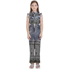 Abstract Wood Design Floor Texture Kids  Sleeveless Ruffle Edge Band Collar Chiffon One Piece by Celenk