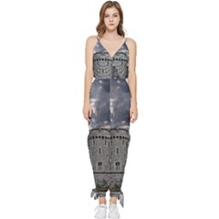 Abstract Wood Design Floor Texture Sleeveless Tie Ankle Chiffon Jumpsuit by Celenk