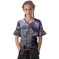 Abstract Wood Design Floor Texture Kids  V-neck Horn Sleeve Blouse by Celenk