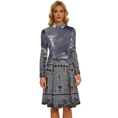 Abstract Wood Design Floor Texture Long Sleeve Shirt Collar A-line Dress by Celenk