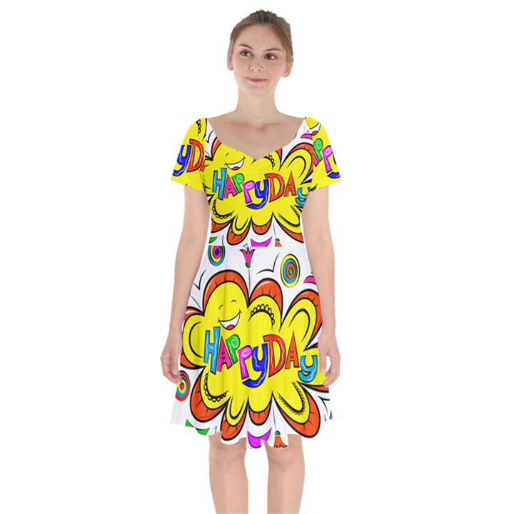 Abstract Wood Design Floor Texture Short Sleeve Bardot Dress