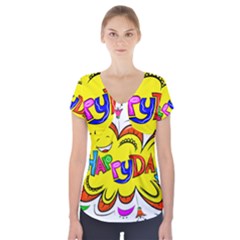 Happy Happiness Child Smile Joy Short Sleeve Front Detail Top by Celenk