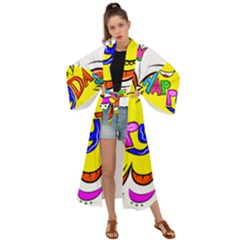 Abstract Wood Design Floor Texture Maxi Kimono