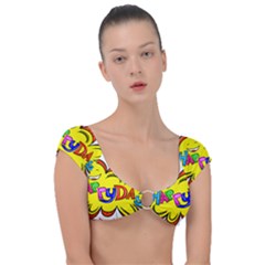 Abstract Wood Design Floor Texture Cap Sleeve Ring Bikini Top