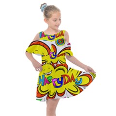 Happy Happiness Child Smile Joy Kids  Shoulder Cutout Chiffon Dress