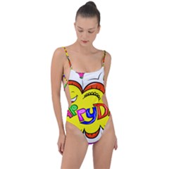 Abstract Wood Design Floor Texture Tie Strap One Piece Swimsuit