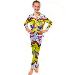 Abstract Wood Design Floor Texture Kids  Satin Long Sleeve Pajamas Set