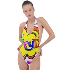 Happy Happiness Child Smile Joy Backless Halter One Piece Swimsuit