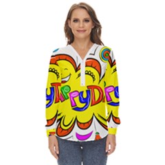 Abstract Wood Design Floor Texture Zip Up Long Sleeve Blouse