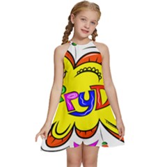 Abstract Wood Design Floor Texture Kids  Halter Collar Waist Tie Chiffon Dress