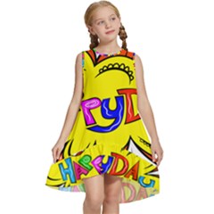 Abstract Wood Design Floor Texture Kids  Frill Swing Dress