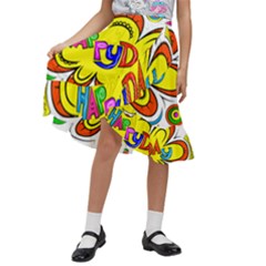 Happy Happiness Child Smile Joy Kids  Ruffle Flared Wrap Midi Skirt