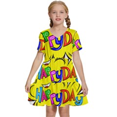 Happy Happiness Child Smile Joy Kids  Short Sleeve Tiered Mini Dress