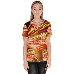 Telephone Box London Night Women s V-neck Scrub Top by Uceng