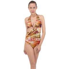 Telephone Box London Night Halter Front Plunge Swimsuit by Uceng