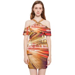 Telephone Box London Night Shoulder Frill Bodycon Summer Dress by Uceng