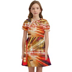 Telephone Box London Night Kids  Bow Tie Puff Sleeve Dress by Uceng