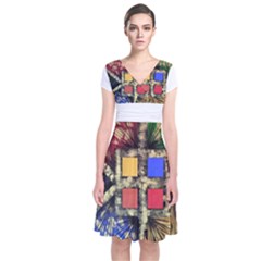 Acrylic Painting  Short Sleeve Front Wrap Dress by Rbudhiya