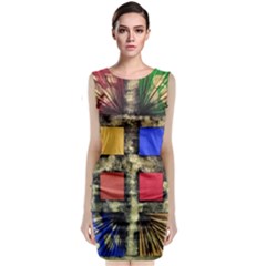 Acrylic Painting  Sleeveless Velvet Midi Dress