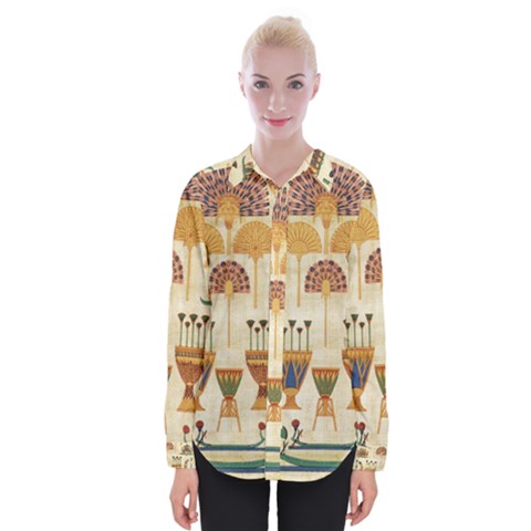 Egyptian Paper Papyrus Hieroglyphs Womens Long Sleeve Shirt by Vaneshop