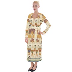 Egyptian Paper Papyrus Hieroglyphs Velvet Maxi Wrap Dress by Vaneshop