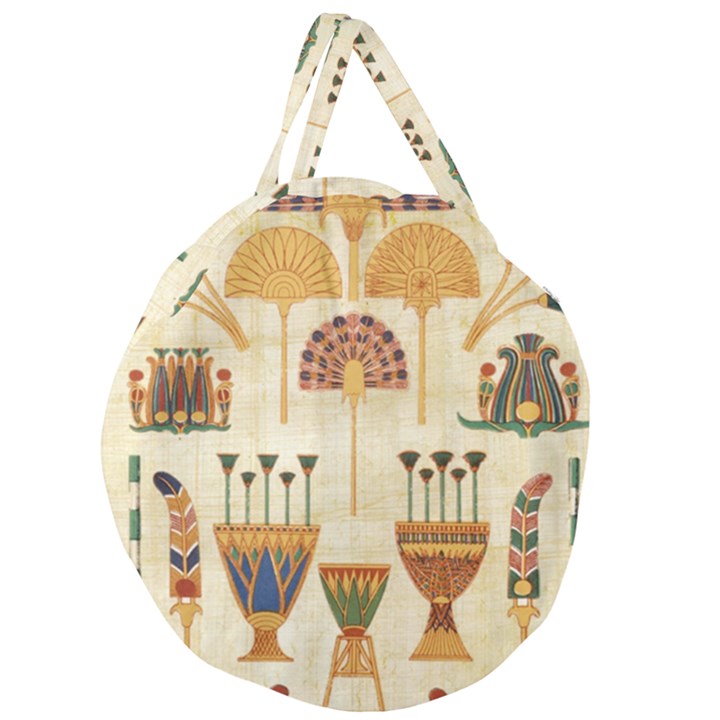 Egyptian Paper Papyrus Hieroglyphs Giant Round Zipper Tote