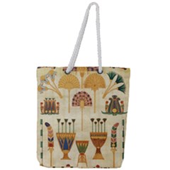 Egyptian Paper Papyrus Hieroglyphs Full Print Rope Handle Tote (large) by Vaneshop