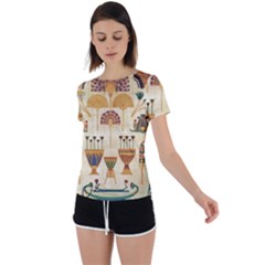 Egyptian Paper Papyrus Hieroglyphs Back Circle Cutout Sports Tee by Vaneshop