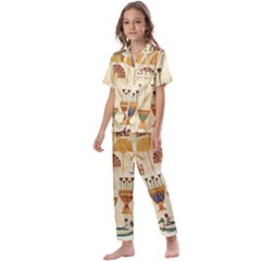 Egyptian Paper Papyrus Hieroglyphs Kids  Satin Short Sleeve Pajamas Set by Vaneshop