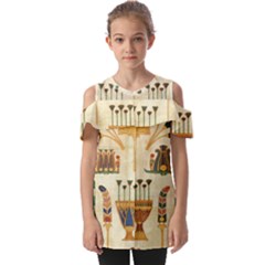 Egyptian Paper Papyrus Hieroglyphs Fold Over Open Sleeve Top by Vaneshop