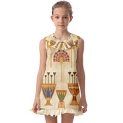 Egyptian Paper Papyrus Hieroglyphs Kids  Pilgrim Collar Ruffle Hem Dress by Vaneshop