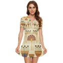 Egyptian Paper Papyrus Hieroglyphs V-Neck High Waist Chiffon Mini Dress View1