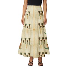 Egyptian Paper Papyrus Hieroglyphs Tiered Ruffle Maxi Skirt by Vaneshop