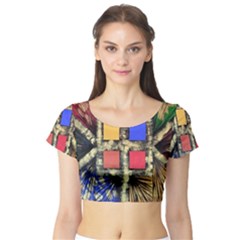 Acrylic Abstract Art Design  Short Sleeve Crop Top