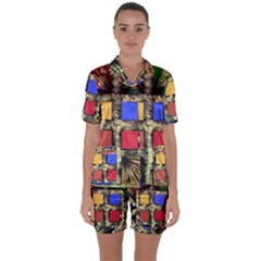 Acrylic Abstract Art Design  Satin Short Sleeve Pajamas Set by Rbudhiya