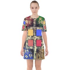 Acrylic Abstract Art Design  Sixties Short Sleeve Mini Dress by Rbudhiya