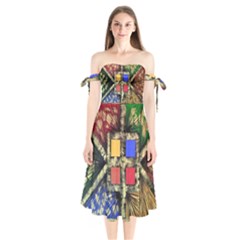 Acrylic Abstract Art Design  Shoulder Tie Bardot Midi Dress by Rbudhiya