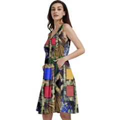 Acrylic Abstract Art Design  Sleeveless V-neck Skater Dress With Pockets by Rbudhiya