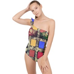 Acrylic Abstract Art Design  Frilly One Shoulder Swimsuit by Rbudhiya