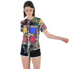 Acrylic Abstract Art Design  Asymmetrical Short Sleeve Sports Tee