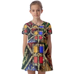 Acrylic Abstract Art Design  Kids  Short Sleeve Pinafore Style Dress by Rbudhiya