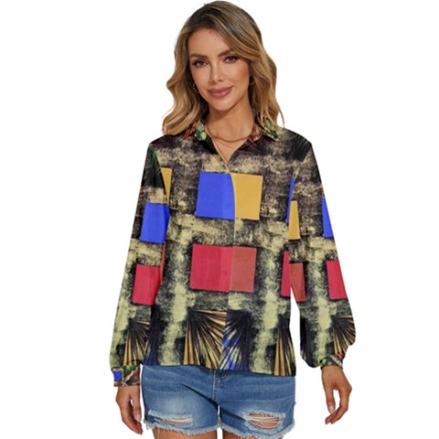 Acrylic Abstract Art Design  Women s Long Sleeve Button Up Shirt by Rbudhiya