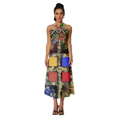 Acrylic Abstract Art Design  Sleeveless Cross Front Cocktail Midi Chiffon Dress by Rbudhiya